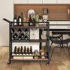 3-tier Bar Cart on Wheels Home Kitchen Serving Cart with Wine Rack and Glasses Holder