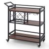 3-tier Bar Cart on Wheels Home Kitchen Serving Cart with Wine Rack and Glasses Holder