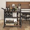 3-tier Bar Cart on Wheels Home Kitchen Serving Cart with Wine Rack and Glasses Holder