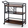 3-tier Bar Cart on Wheels Home Kitchen Serving Cart with Wine Rack and Glasses Holder