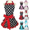 1pc Cute Apron, Retro Polka Dot Aprons, Ruffle Side Vintage Cooking Aprons With Pockets, Adjustable Kitchen Aprons For Women Girls, Waitress Chef