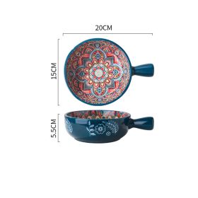 Glazed Salad Bowl Dessert Bowl Household (Option: Blue glazed handle bowl)